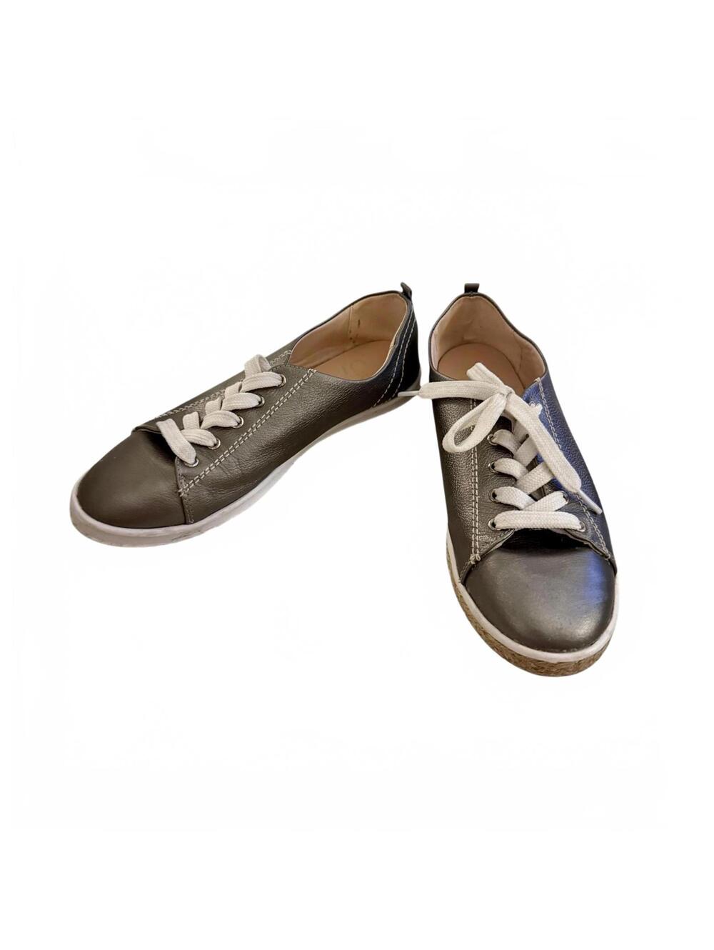 Clee Casual Metallic Gray Leather Sneakers with White Laces